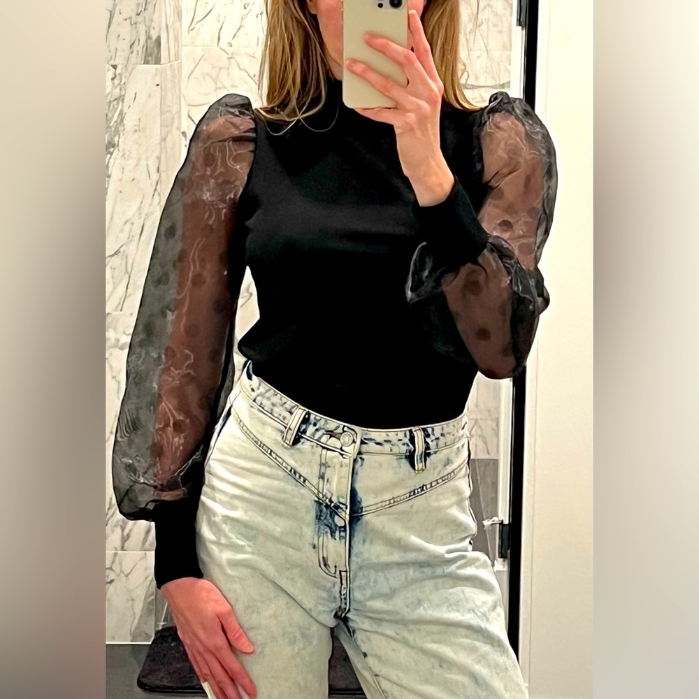 SOLD - Polka dot organza long sleeve black top